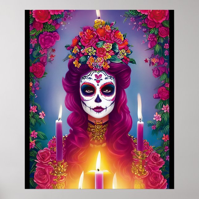 Poster Art crâne de sucre - Belle femme à l'autel (Devant)