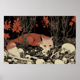 Poster Art crâne Fox, Illustration de la faune surréelle