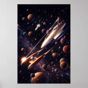 Poster Art de bataille rétro sci-fi fantastique dans l'es