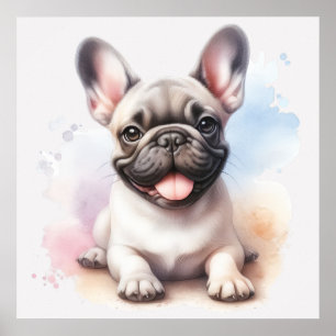 Poster Art de bouledogue français à l'aquarelle – Illustr