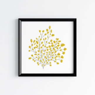 Poster Art de branche aquarelle et média mixtes jaune mou