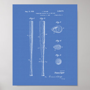 Poster Art de brevet de la batte de baseball 1939 -