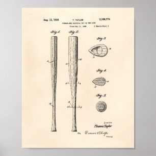 Poster Art de brevet de la batte de baseball 1939 - vieux