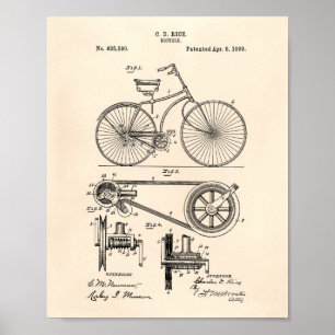 Poster Art de brevet de la bicyclette 1890 - vieux Peper