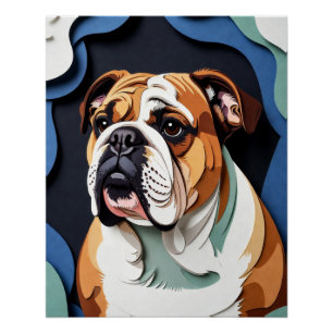 Poster Art de Bulldog en Papier Découpé en Couches