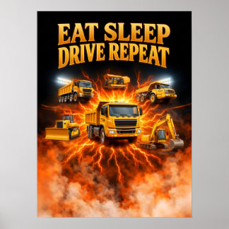 Poster Art de camion de construction des années 80