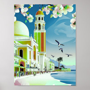 Poster Art de carte postale de voyage à Santorin Grèce, P