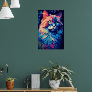 Poster Art de chat en coton Maine coloré