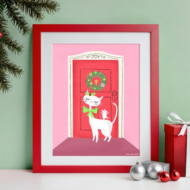 Poster Art de Chat et de Souris blanc (Red frame is for display only.)