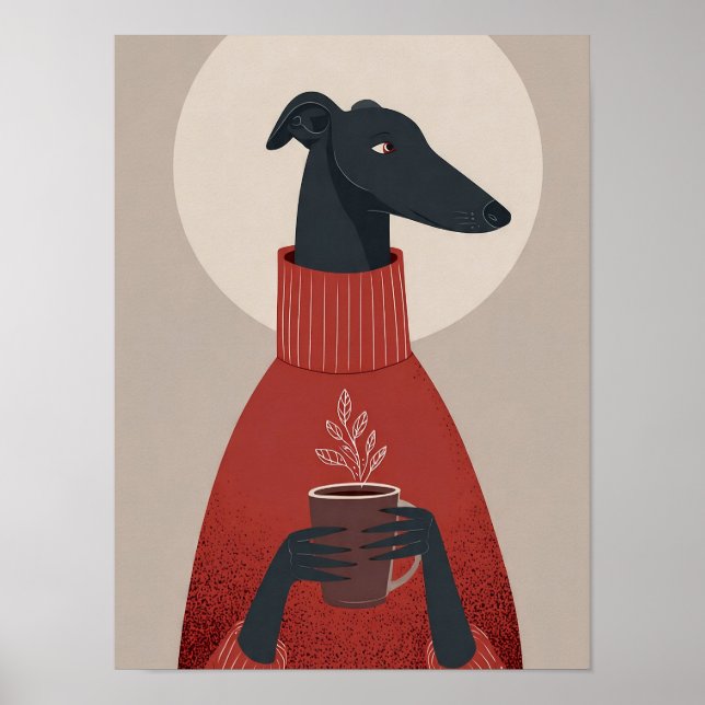 Poster Art de chien cosy – Tasse et vapeur (Devant)