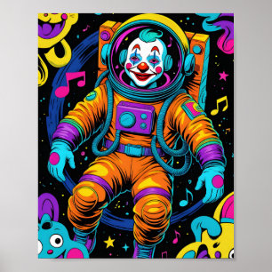 Poster Art de clown astronaute psychédélique coloré