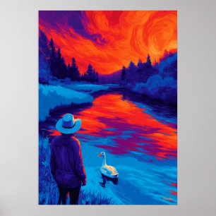 Poster Art de contemplation expressionniste de coucher de