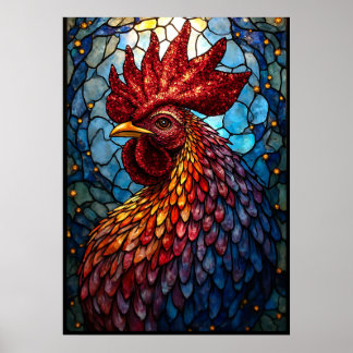 Poster Art de coq Vibrant en verre tendu