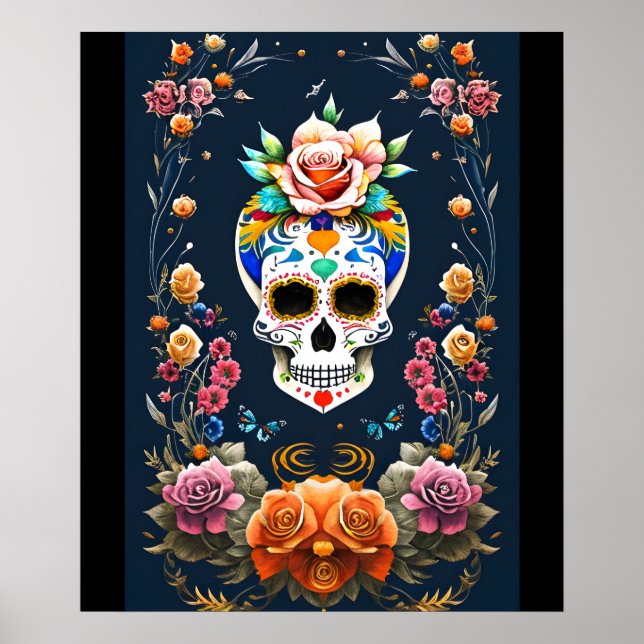 Poster Art de crâne de sucre - Célébrer la vie (Devant)
