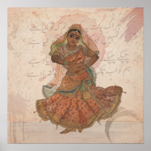 Poster Art de danse miniature Kathak Mughal Pahari vintag