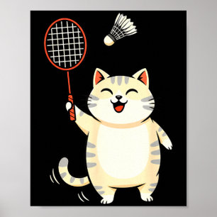 Poster Art de dessin animé de chat de badminton, concepti