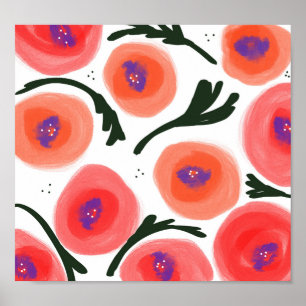 Poster Art de doodle audacieux et chaud de pavots à l'aqu