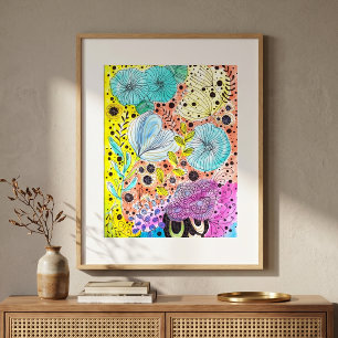 Poster Art de doodle floral fantaisiste vibrant