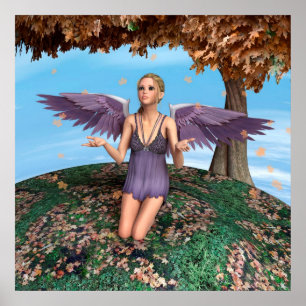 Poster Art de fantaisie d'ange priant violet Automne