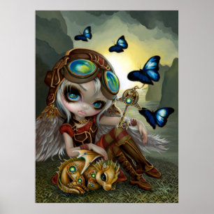 Poster Art de fée de dragon de steampunk de Dragonling de