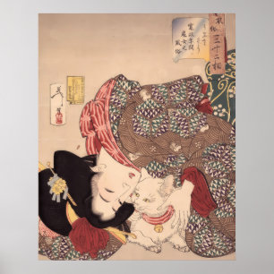 Poster art de femme japonaise et chat   public 1839-1892)