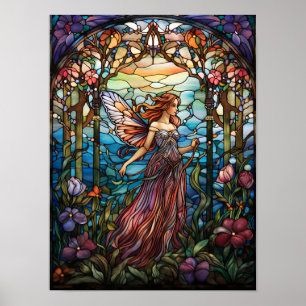 Poster Art de fenêtre en verre teinté de fée de la forêt 