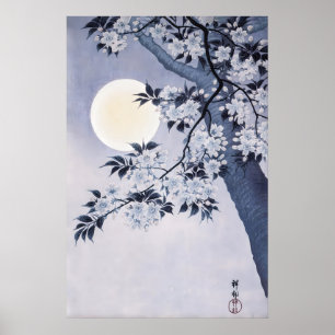 Poster Art de fleur de cerisier de lune japonaise Sakura 