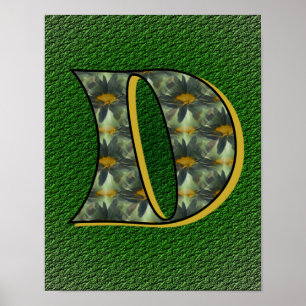 Poster Art de fleur de marguerite initiale D de monogramm