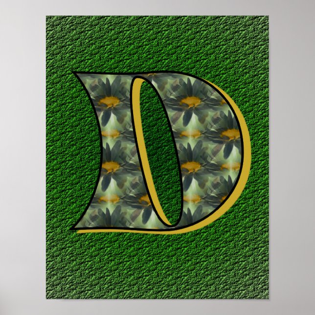 Poster Art de fleur de marguerite initiale D de monogramm (Devant)