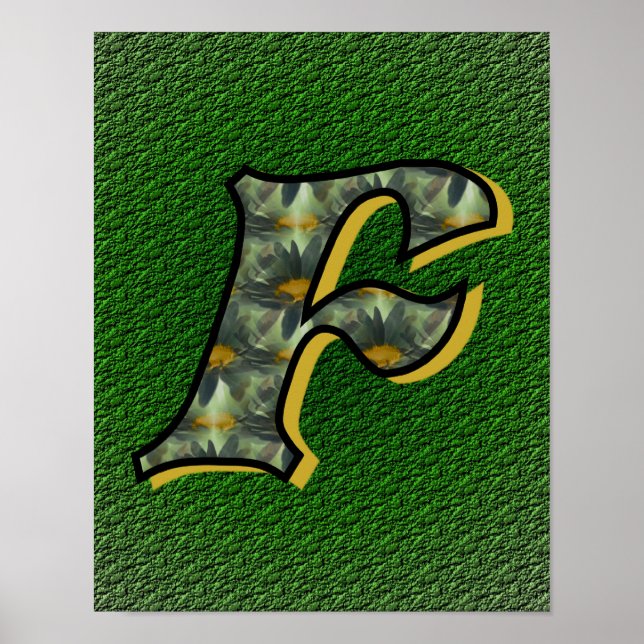 Poster Art de fleur de marguerite monogramme initial F  (Devant)