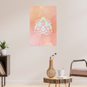 Poster Art de Fleur Verte Bleue Joyeuse