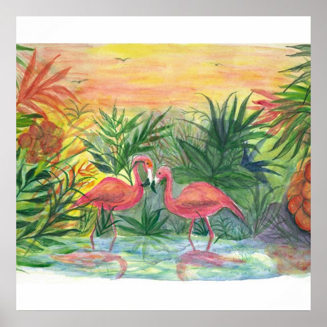 Poster Art de Floride - flamants (Devant)