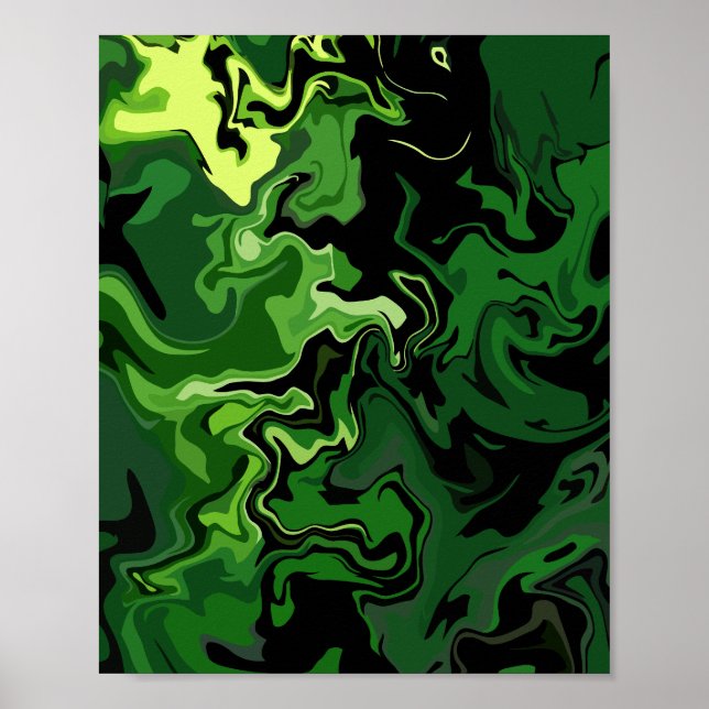 Poster Art de flux vert abstrait (Devant)