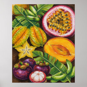 Poster Art de fruits tropicaux Décor de cuisine exotiqu