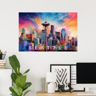Poster Art de graffiti sur la skyline de Seattle