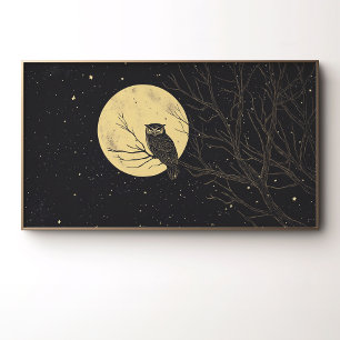 Poster Art de hibou vintage sous un ciel éclairé par la l