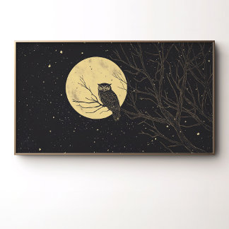 Poster Art de hibou vintage sous un ciel éclairé par la l