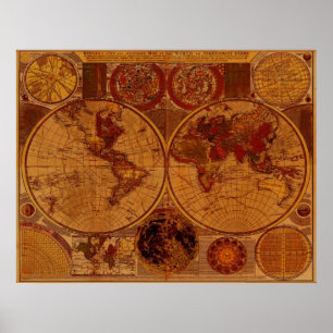 Poster Art de la carte de l'ancien monde 1780