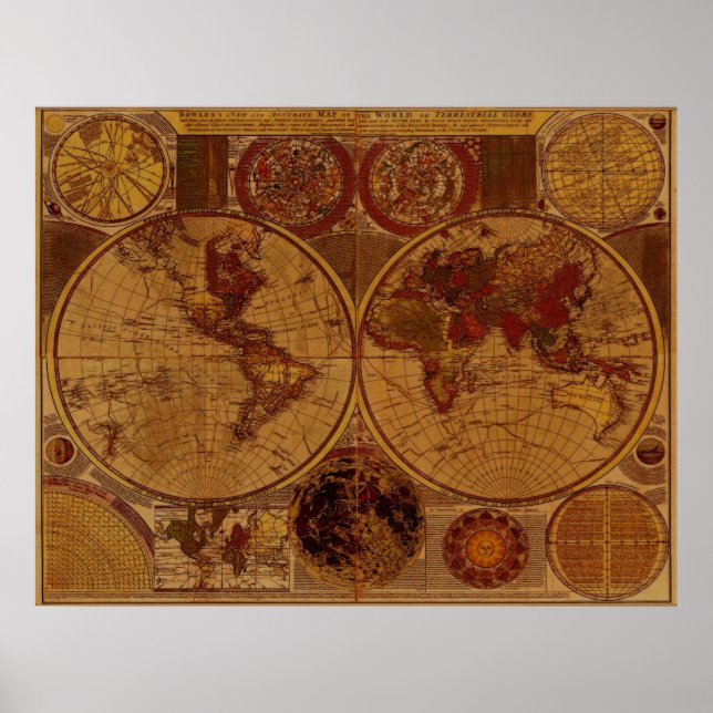 Poster Art de la carte de l'ancien monde 1780 (Devant)