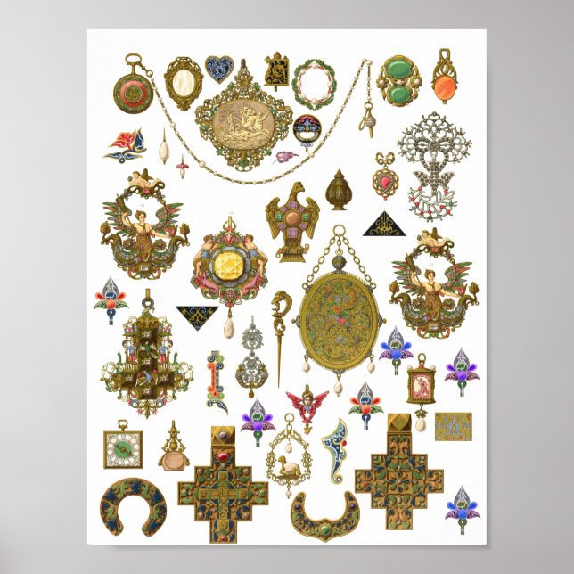Poster Art de la feuille de collage de bijoux antiques (Devant)