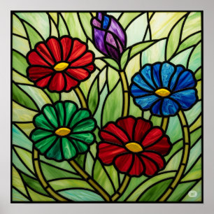 Poster Art de la mosaïque florale de verre