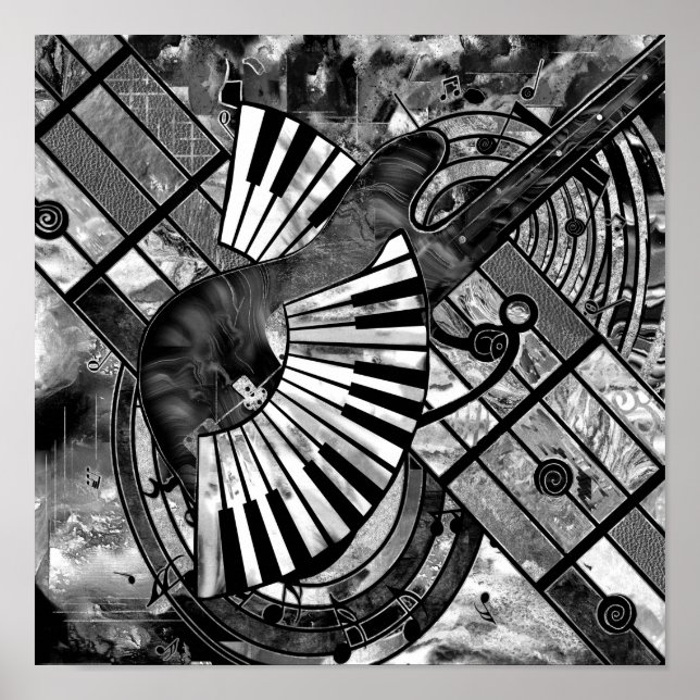 Poster Art de la musique Abstraite - Textures mixtes en n (Devant)