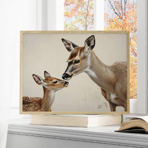 Poster Art de la nature à l'aquarelle de la biche et du f