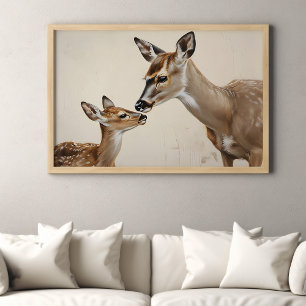 Poster Art de la nature de la biche et du faon à l'aquare