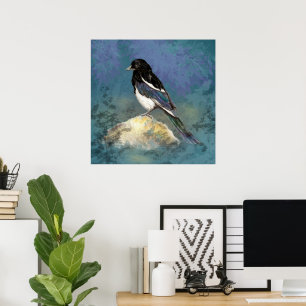 Poster Art de la nature de la pie à l'aquarelle