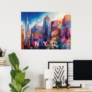 Poster Art de la skyline colorée de NYC vibrant