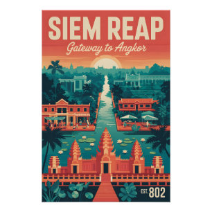 Poster Art de l'affiche de voyage rétro Siem Reap Cambodg