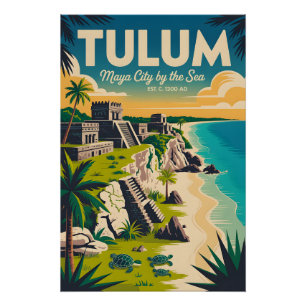 Poster Art de l'affiche de voyage rétro Tulum Mexique