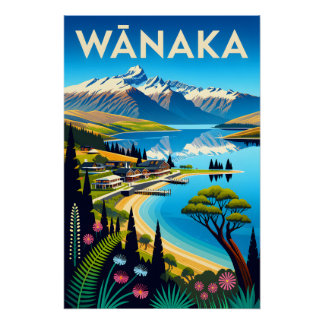 Poster Art de l'affiche de voyage rétro Wānaka Nouvelle-Z
