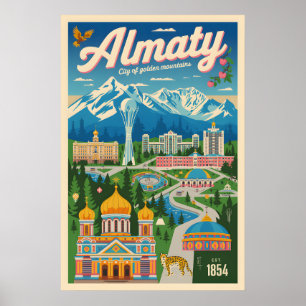 Poster Art de l'affiche rétro de voyage à Almaty Kazakhst